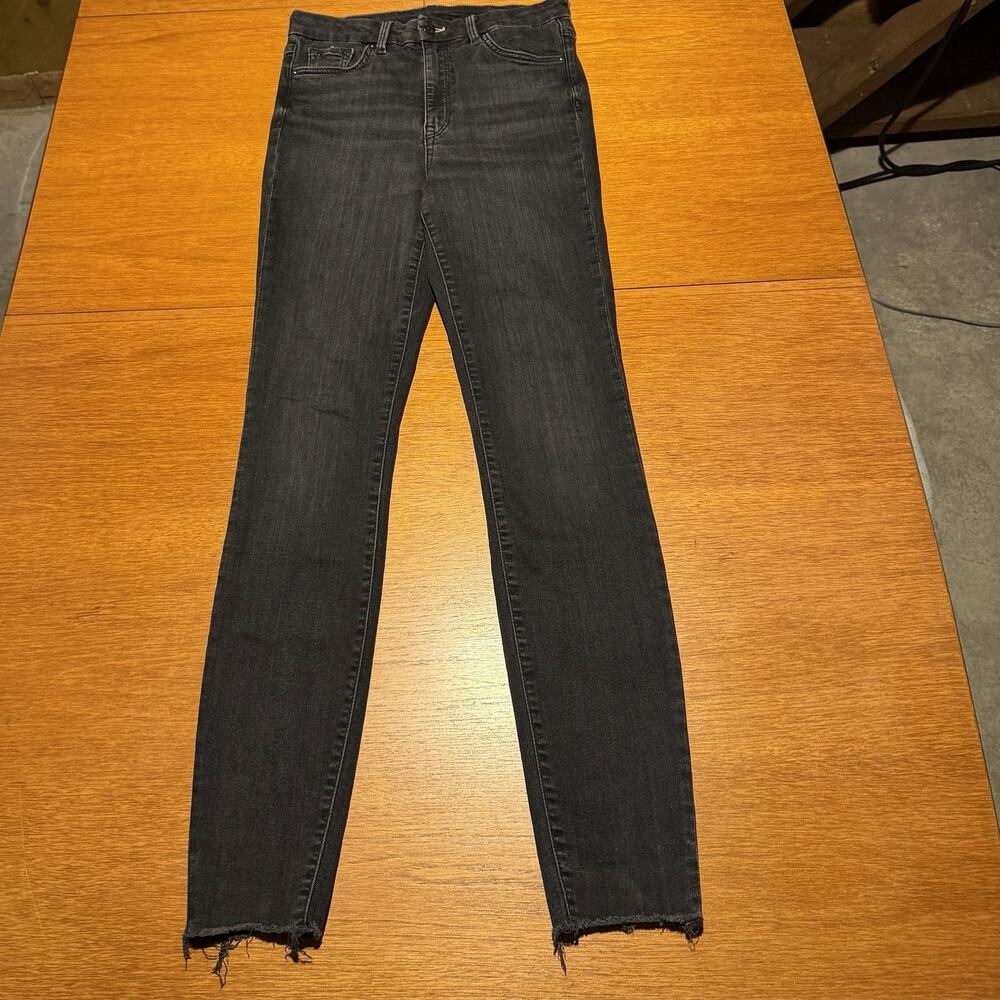 H&M High Waist Super Skinny Ankle Jeans Black Women’s Size 28 Raw Hem 26x29